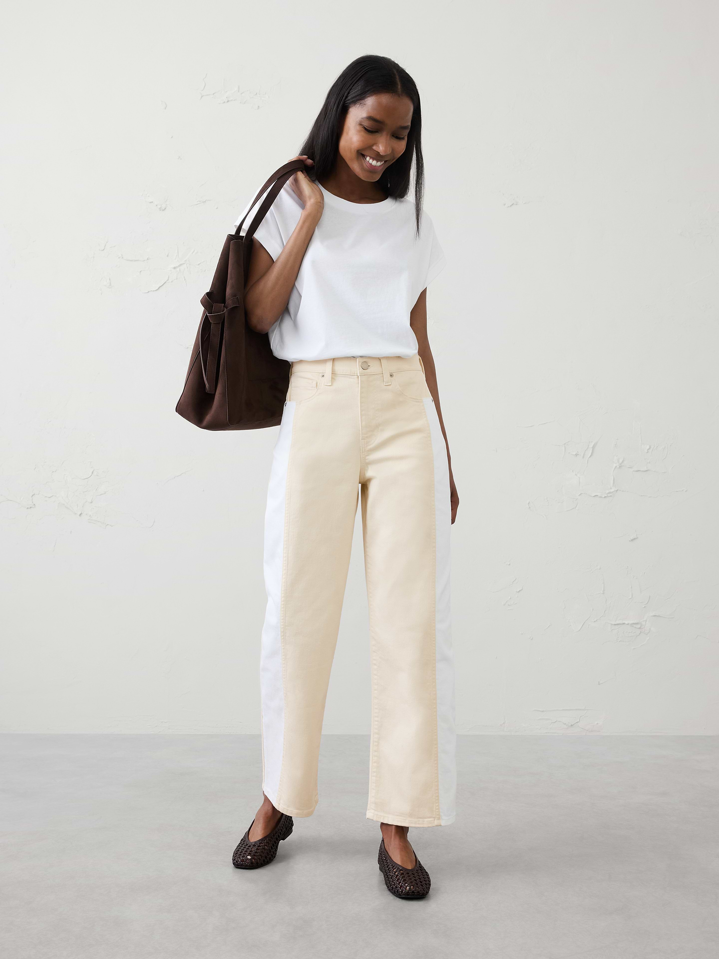 Image number 1 showing, Straight High-Rise Contrast Pieced Jean