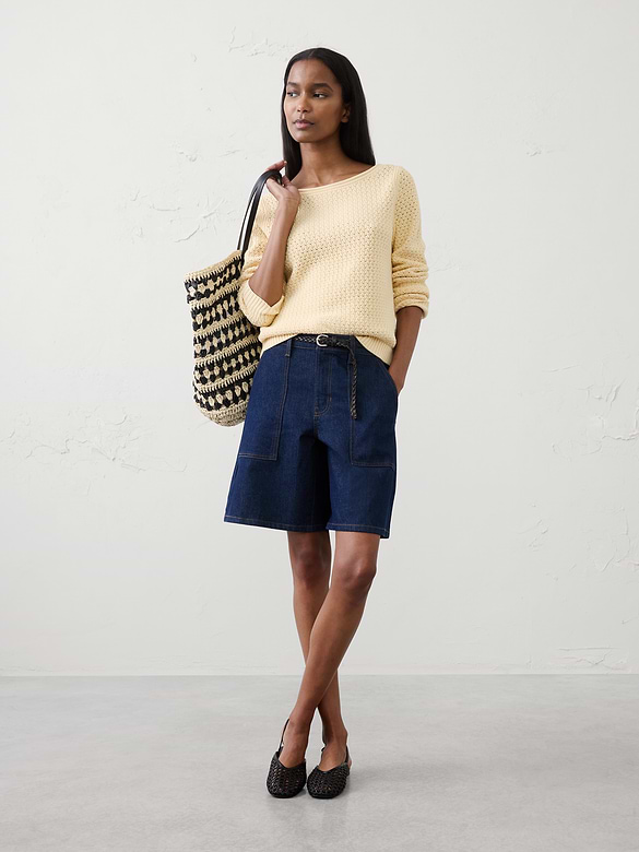 Cotton Boatneck Crochet Sweater