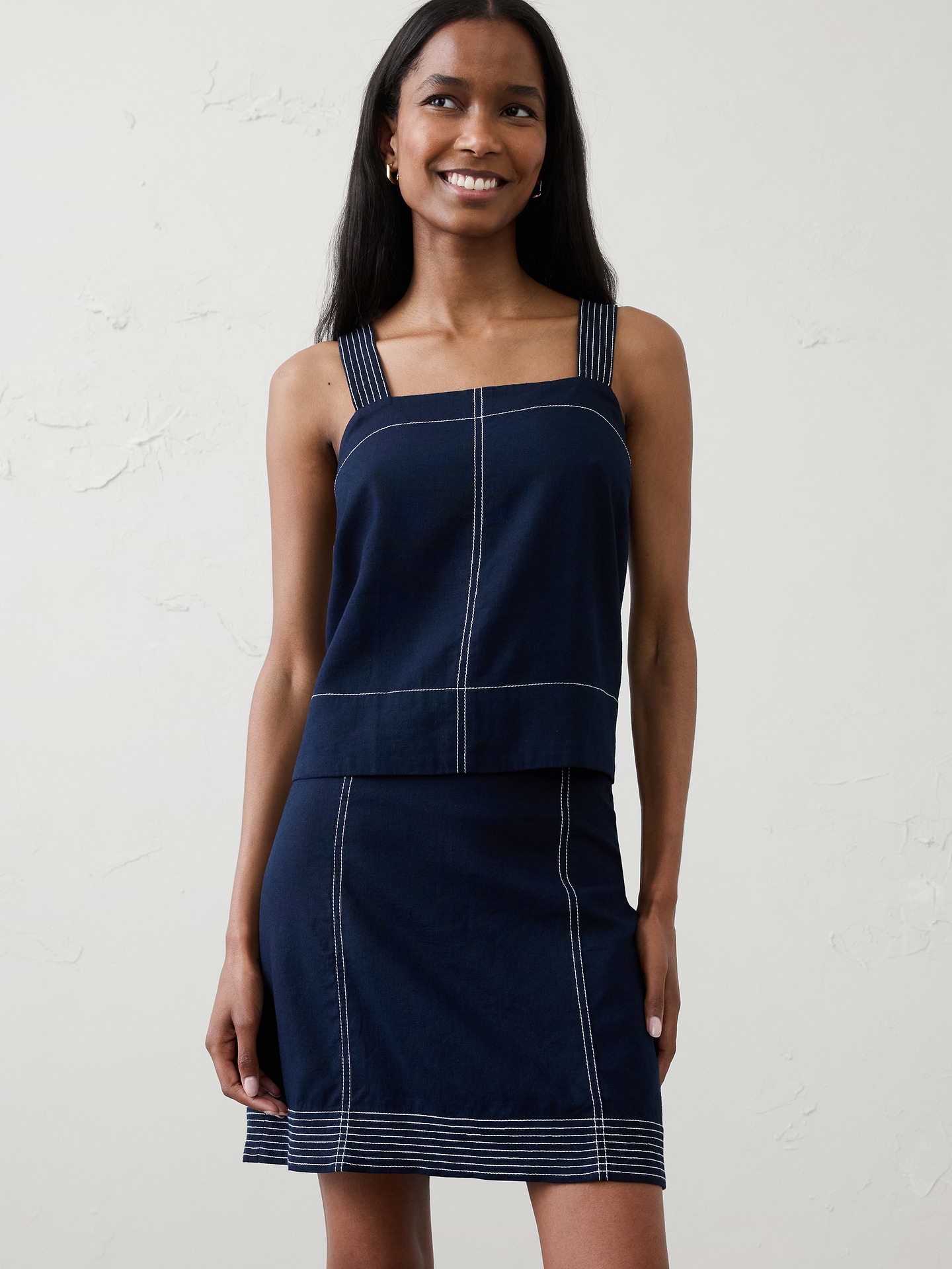 Image number 1 showing, Linen-Blend Trapunto Tank