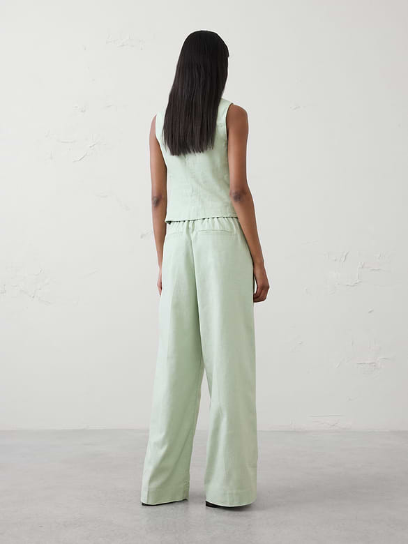 Wide-Leg High-Rise Linen-Blend Pant