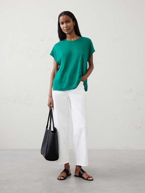 Linen-Blend Cap-Sleeve T-Shirt