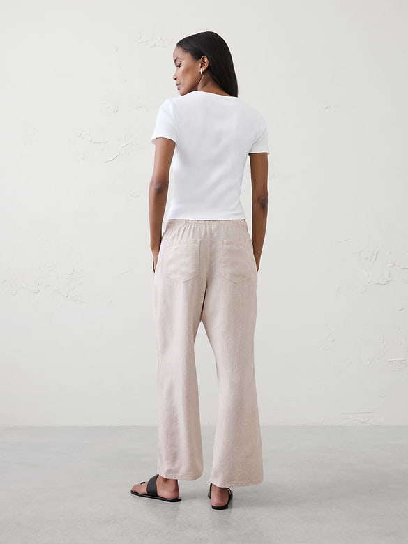 Straight-Leg Mid-Rise Linen-Blend Pant