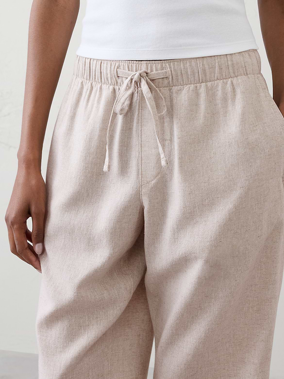 Straight-Leg Mid-Rise Linen-Blend Pant