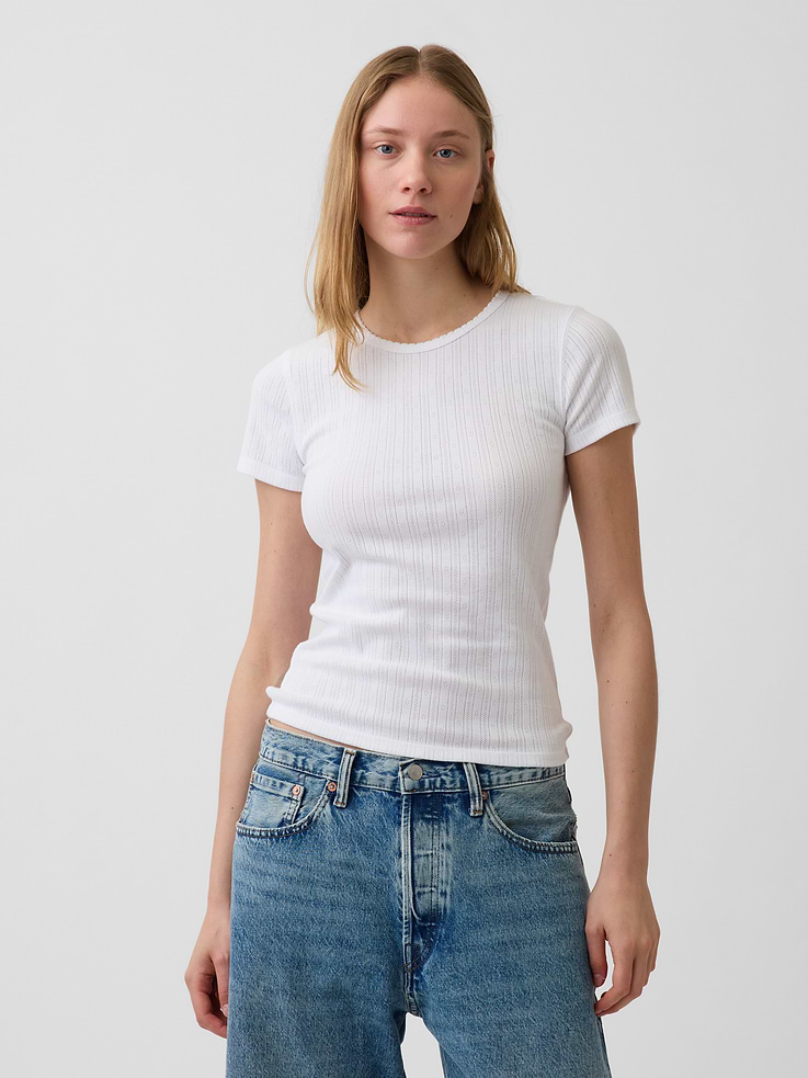 Image number 1 showing, Pointelle Crewneck T-Shirt
