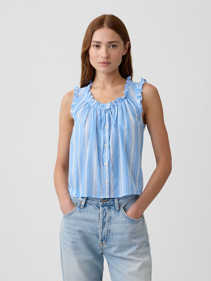 Image number 1 showing, Relaxed Sleeveless Tie-Neck Top