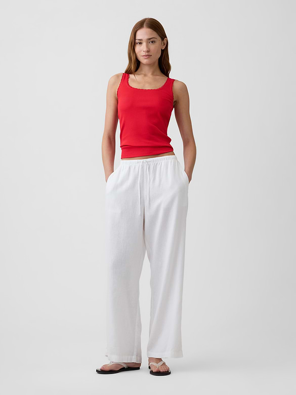 Ribbed Lace-Trim Tank Top