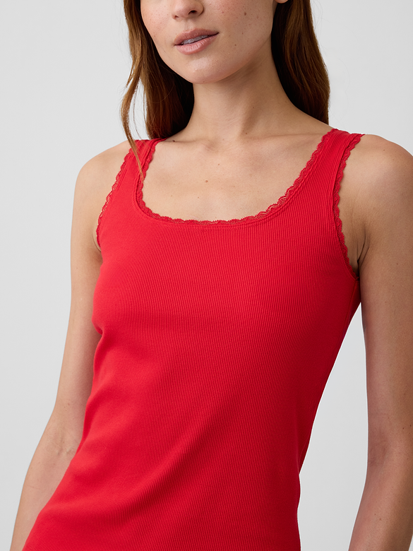 Ribbed Lace-Trim Tank Top