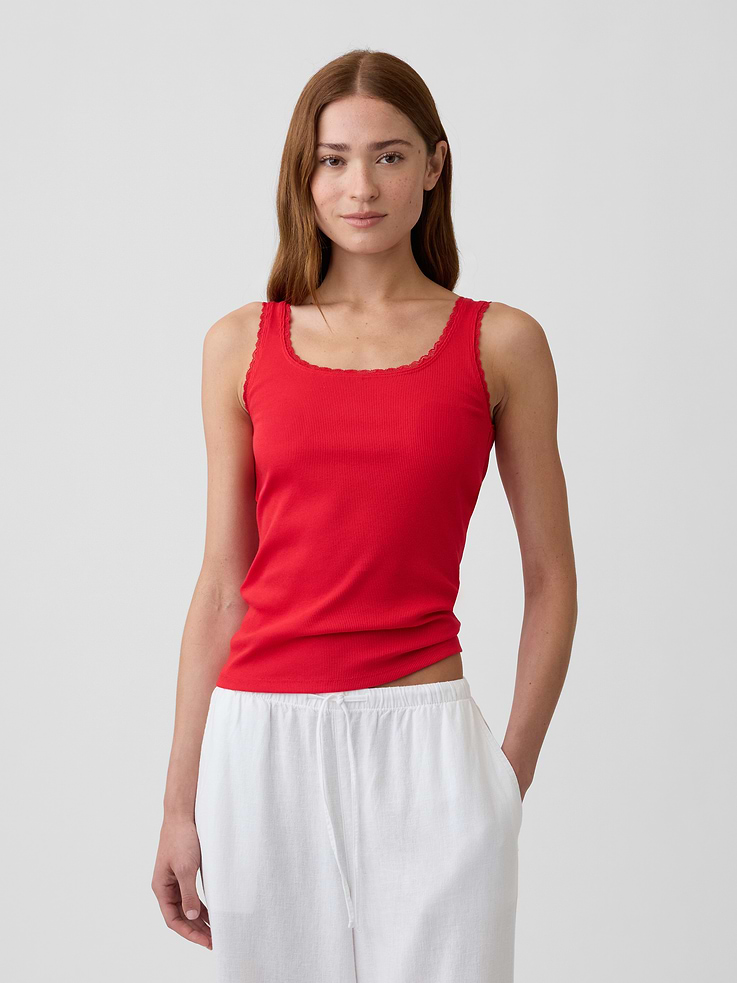 Image number 1 showing, Ribbed Lace-Trim Tank Top