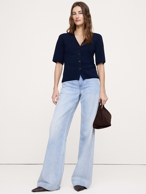 Larkspur Cotton-Silk Short-Sleeve Cardigan