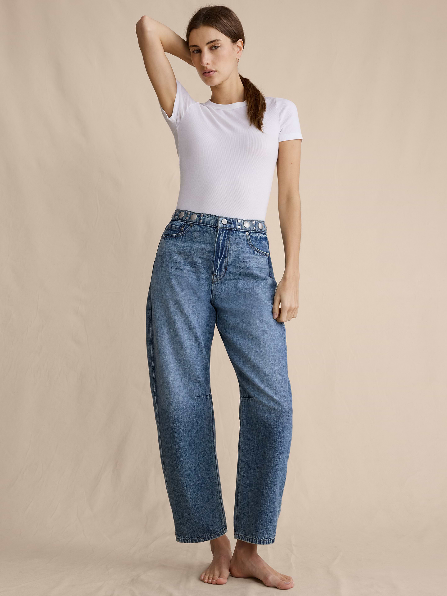 Image number 5 showing, Mid-Rise Barrel Studded Ankle Jean