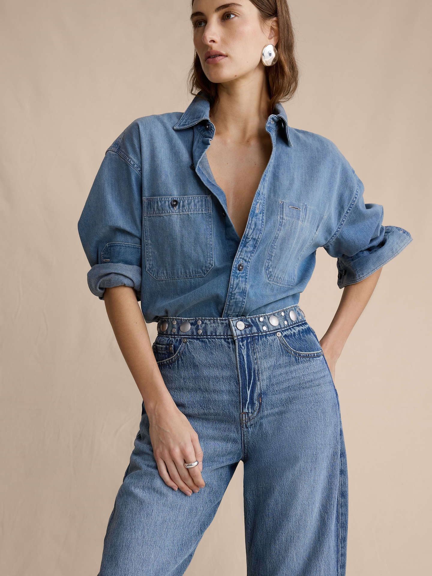 Image number 4 showing, Mid-Rise Barrel Studded Ankle Jean