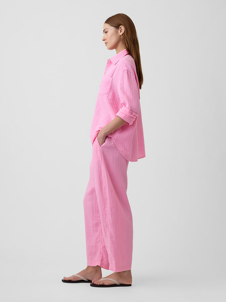 Image number 3 showing, Mid Rise Pull-On Barrel Gauze Pants