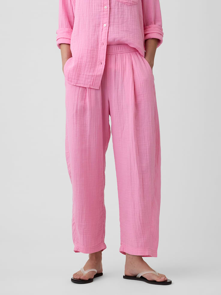 Image number 2 showing, Mid Rise Pull-On Barrel Gauze Pants