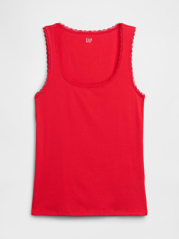 Ribbed Lace-Trim Tank Top