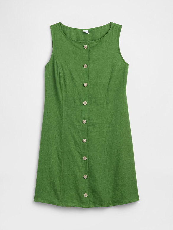 Boatneck Button-Front Mini Dress