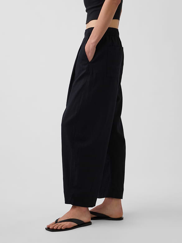 Linen-Blend Easy Barrel Pants