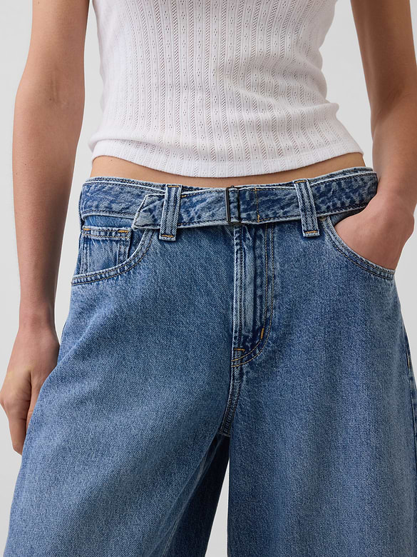 High Rise Belted Barrel Culotte Jeans