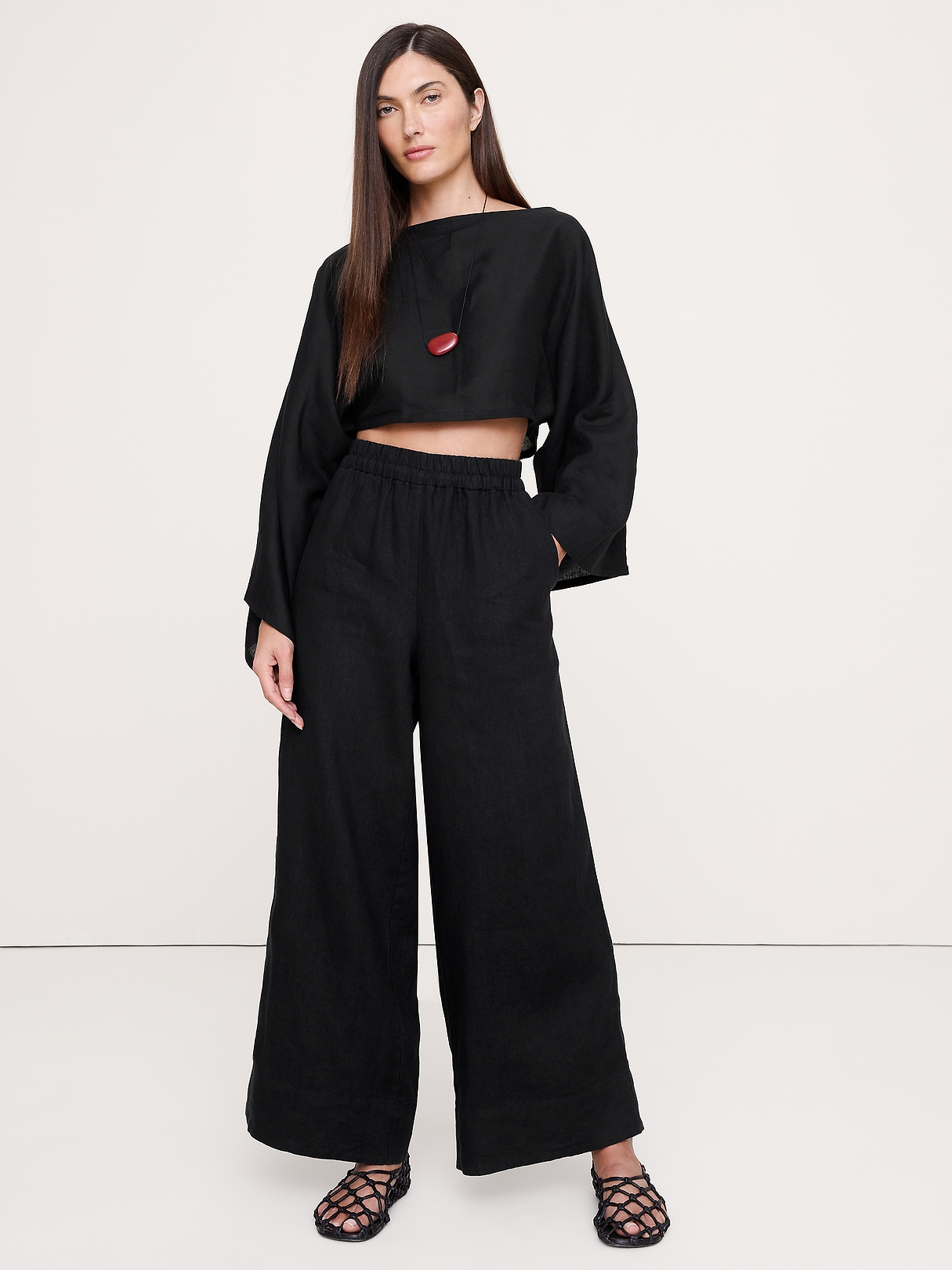 High-Rise Wide-Leg Linen Pull-On Ankle Pant | Banana Republic