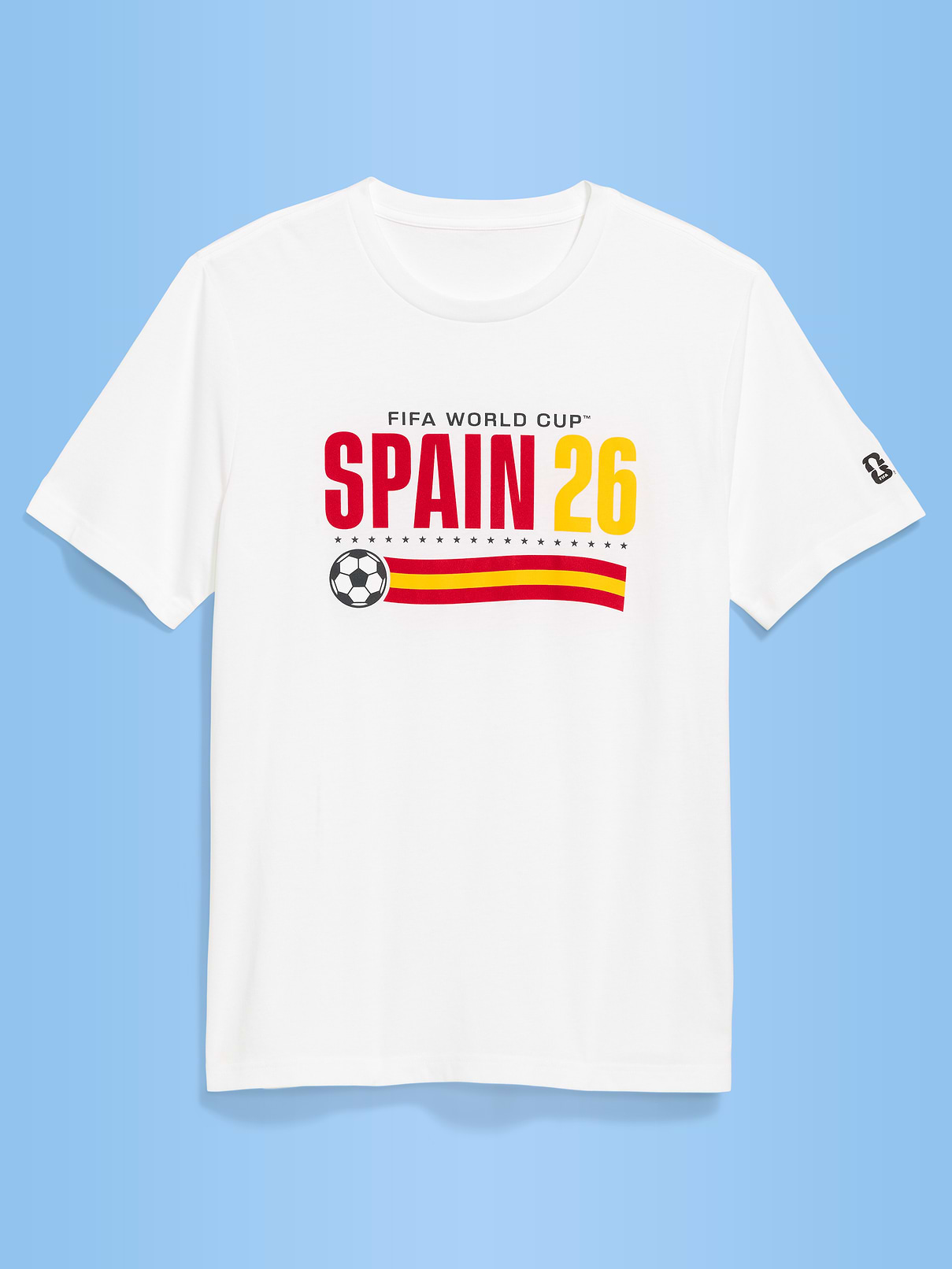 Image 1 of 2, rib-knit crew neck, short sleeves, graphic at front, © FIFA, FIFA'S OFFICIAL LICENSED PRODUCT LOGOS, AND ALL BRAND ELEMENTS, DESIGNS AND TRADE NAMES OF FIFA AND FIFAE TOURNAMENTS, EVENTS AND PRODUCTS ARE COPYRIGHTS AND/OR TRADEMARKS OF FIFA., Product #901969