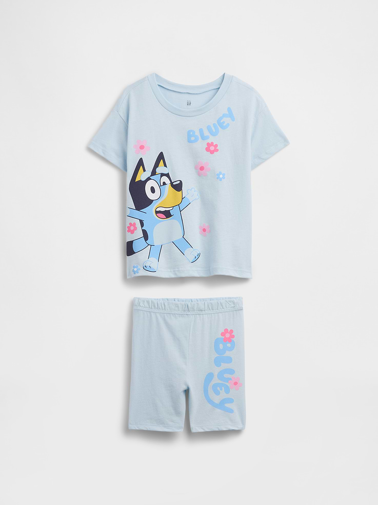 Image 1 of 3, Soft cotton top, stretch jersey bike shorts., Dropped shoulder, short sleeves., Crewneck., Graphic at front., Elasticized waist., Graphics at leg., Product #1172374