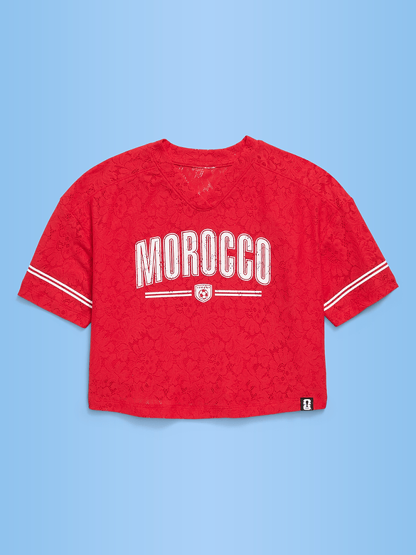 FIFA World Cup 26™ Morocco Boxy Lace V-Neck T-Shirt for Girls