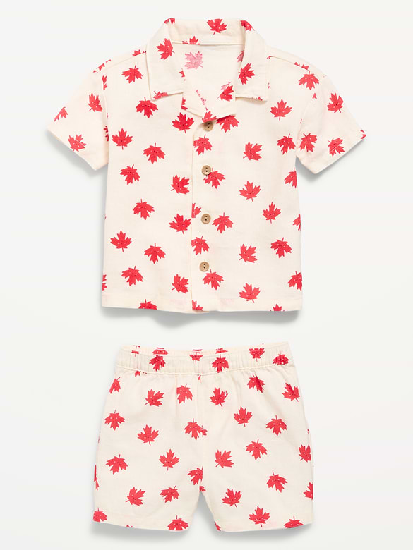 Short-Sleeve Linen-Blend Shirt and Shorts Set for Baby