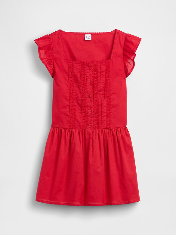 Kids Flutter-Sleeve Lace-Trim Dress