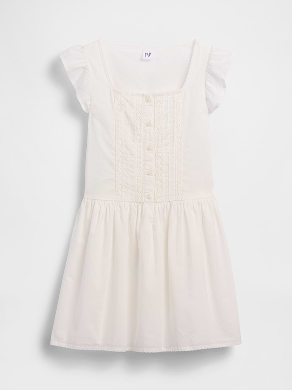 Kids Flutter-Sleeve Lace-Trim Dress
