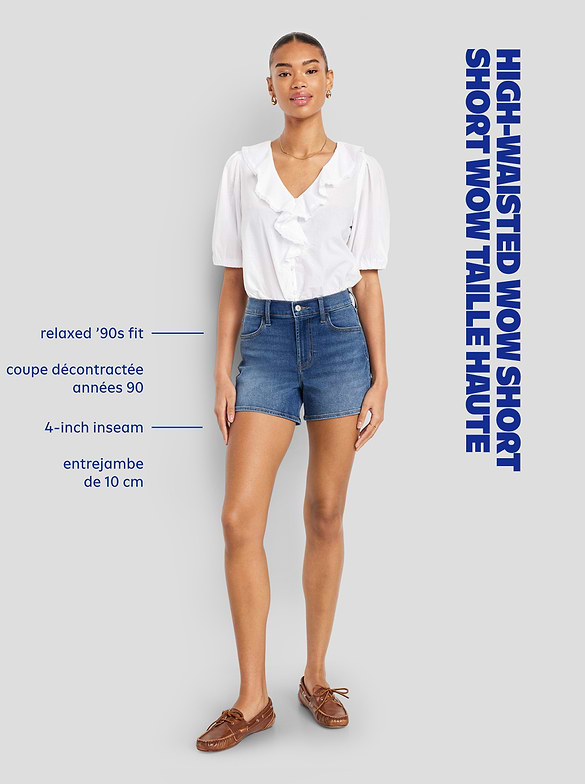 Short Wow en denim à taille haute, entrejambe de 10 cm