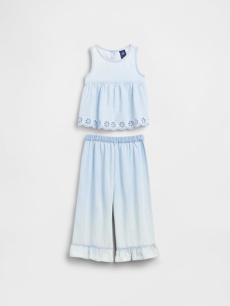 Image number 2 showing, Baby & Toddler Eyelet Denim Outfit Set