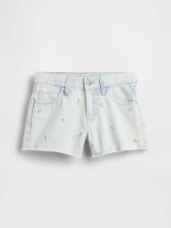 Kids Low Rise Stride Embroidered Lemon Denim Shorts