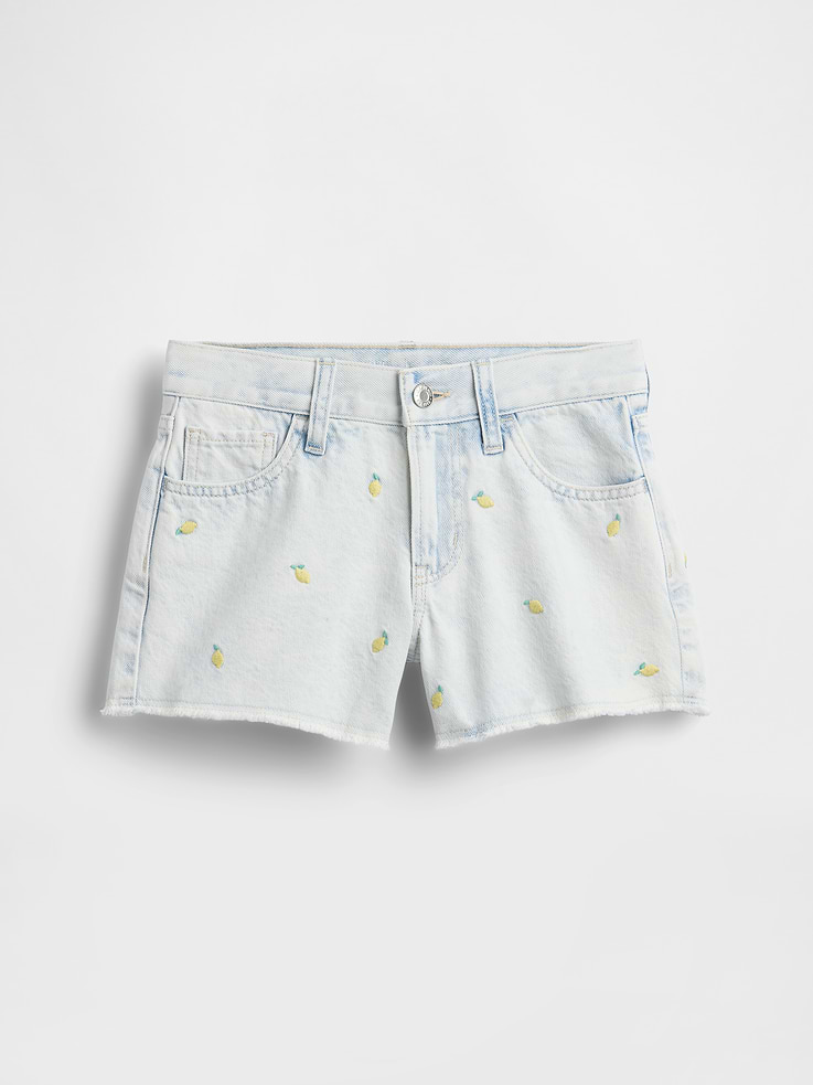 Image number 2 showing, Kids Low Rise Stride Embroidered Lemon Denim Shorts