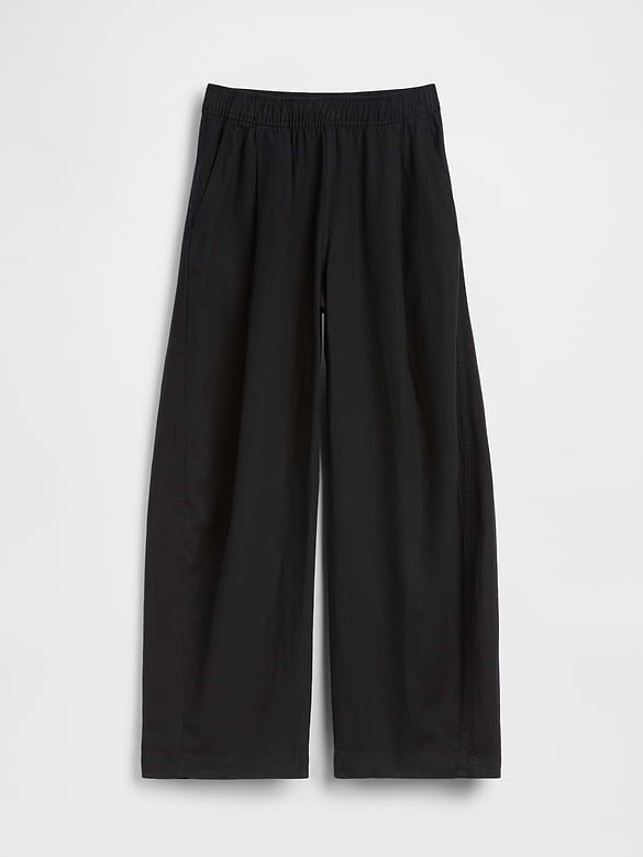 Linen-Blend Easy Barrel Pants