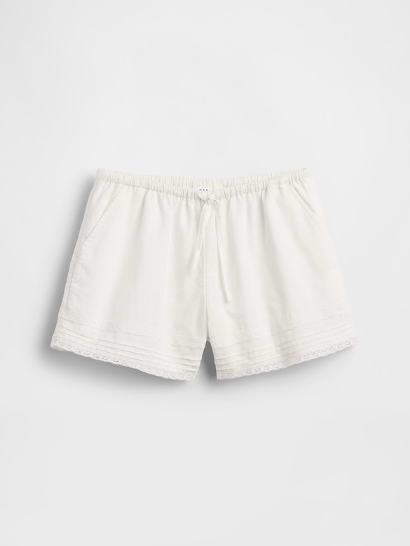 Kids Linen-Cotton Lace-Trim Easy Shorts