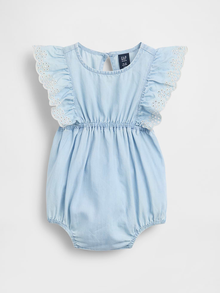 Image number 1 showing, Baby Eyelet Chambray Romper