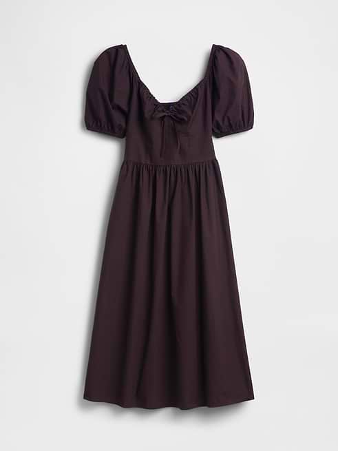 Women's Puff-Sleeve Corset Maxi Dress by Gap Terra Brown Tall Size S