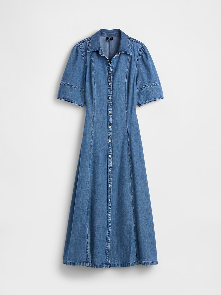 Image number 5 showing, Denim Barrel-Sleeve Midi Shirtdress