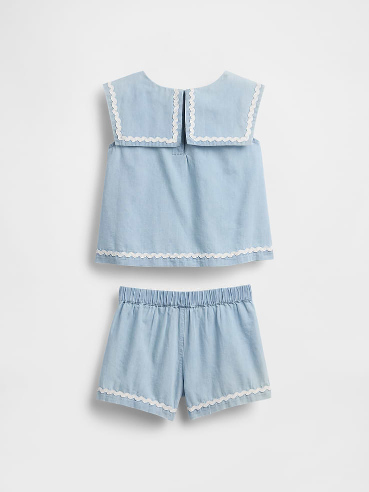 Image number 3 showing, Baby & Toddler Denim Bow Outfit Set