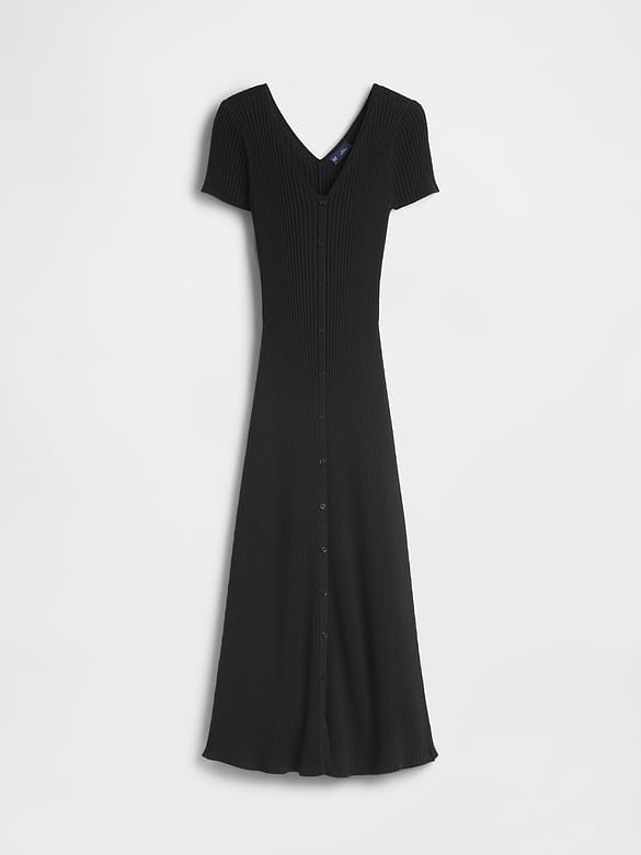 Rib Button-Front Maxi Sweater Dress