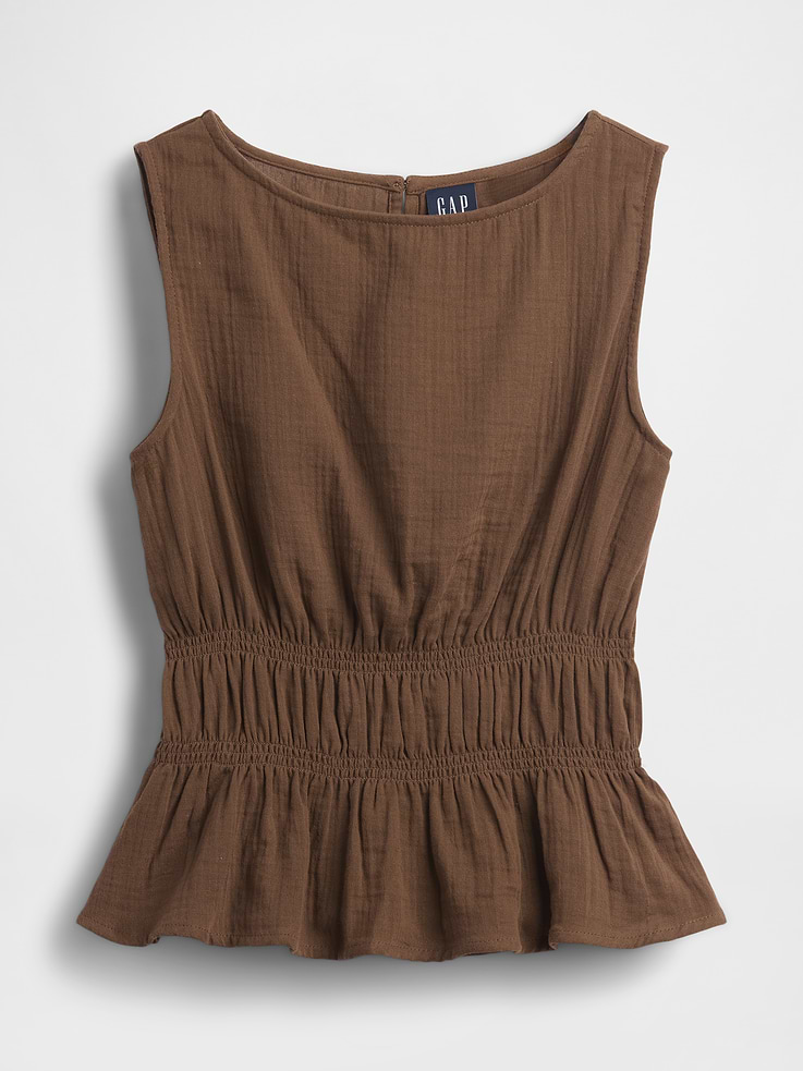 Image number 5 showing, Cotton Gauze Smocked-Waist Peplum Top