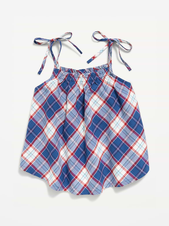 Sleeveless Tie-Shoulder Plaid Top for Girls