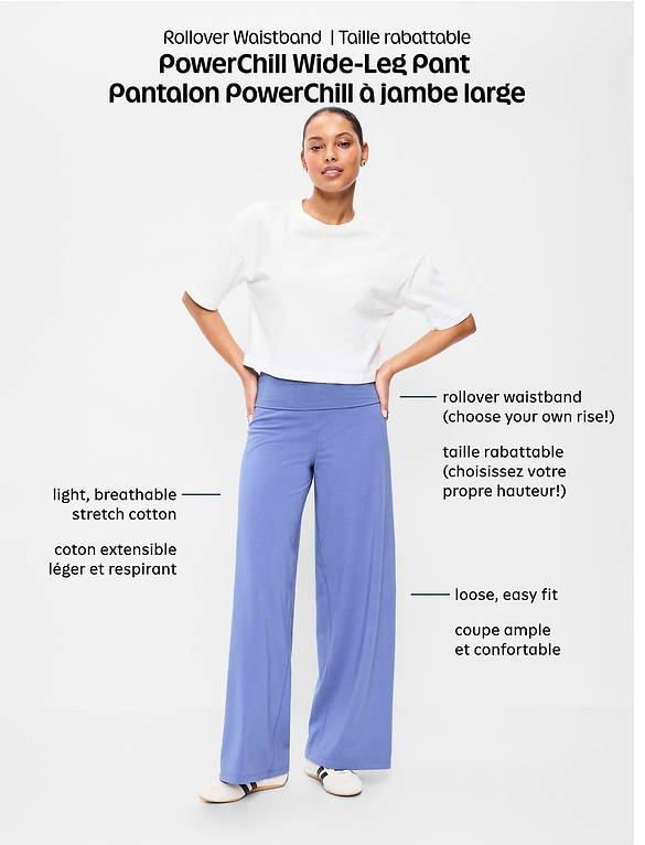 Pantalon PowerChill jambe large à taille haute et rabattable