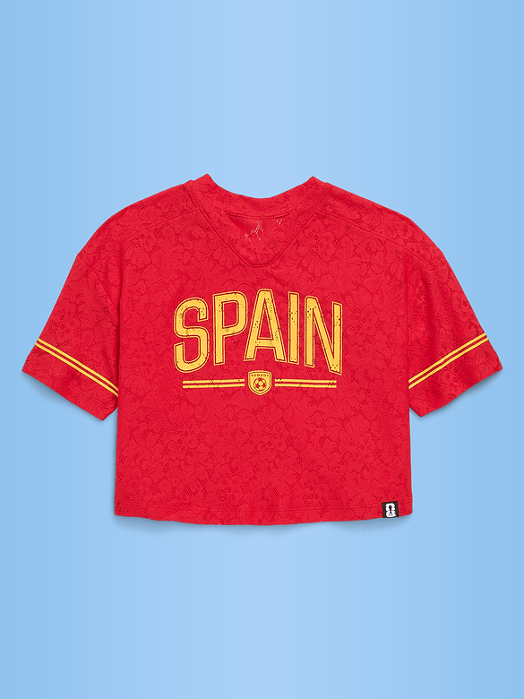 FIFA World Cup 26™ Spain Boxy Lace V-Neck T-Shirt for Girls