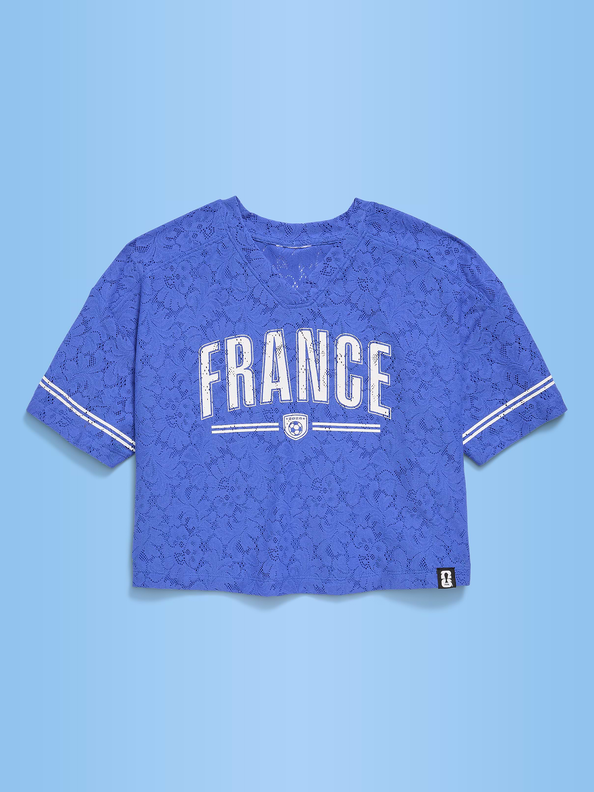 Image number 1 showing, FIFA World Cup 26™ France Boxy Lace V-Neck T-Shirt for Girls