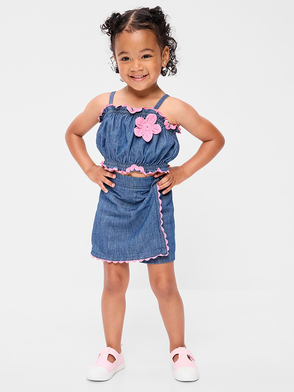 Sleeveless Chambray Top and Skort Set for Toddler Girls