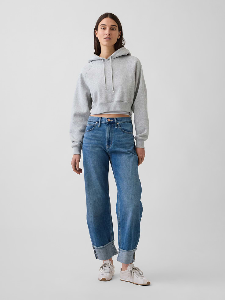 Image number 1 showing, High Rise Cuffed Barrel Jeans