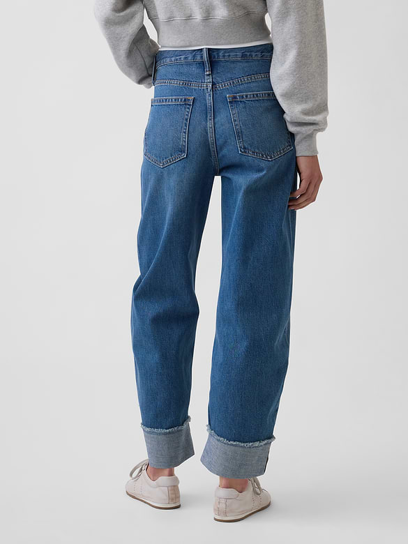 High Rise Cuffed Barrel Jeans