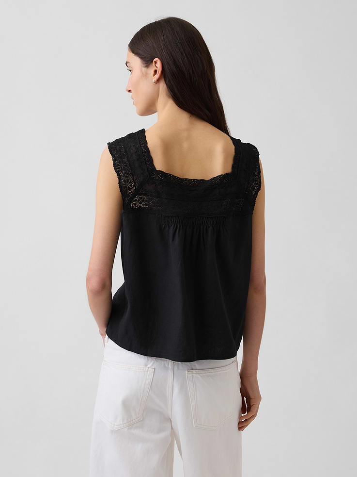 Image number 3 showing, Linen-Blend Crochet Square-Neck Top
