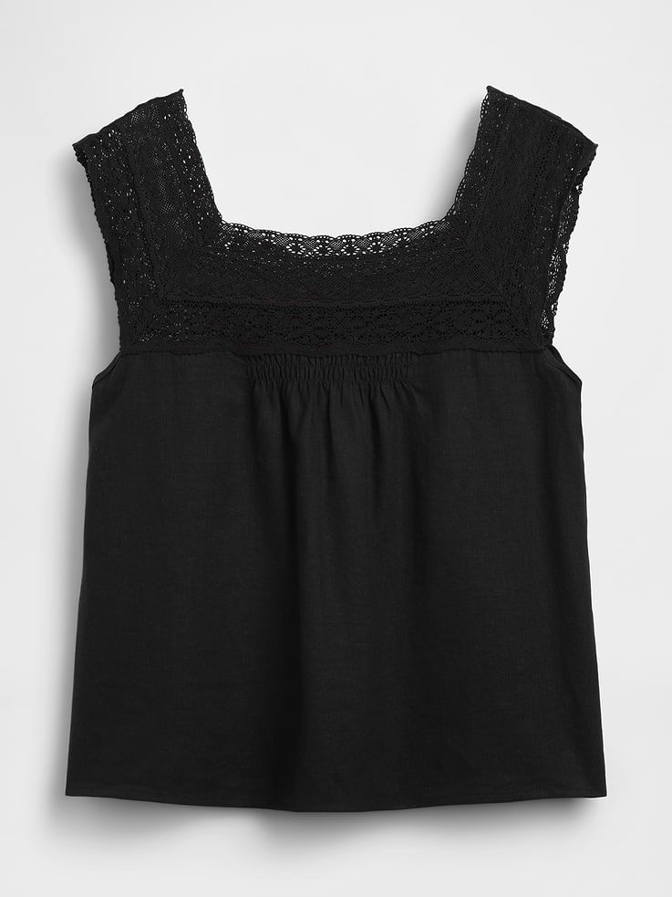 Image number 5 showing, Linen-Blend Crochet Square-Neck Top