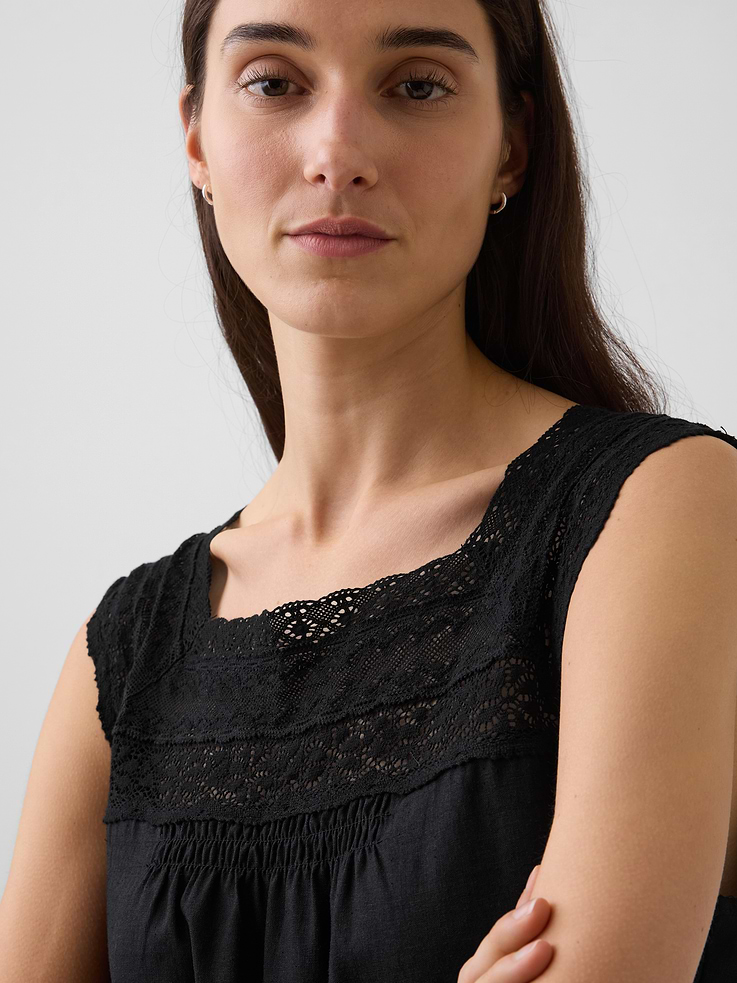 Image number 4 showing, Linen-Blend Crochet Square-Neck Top